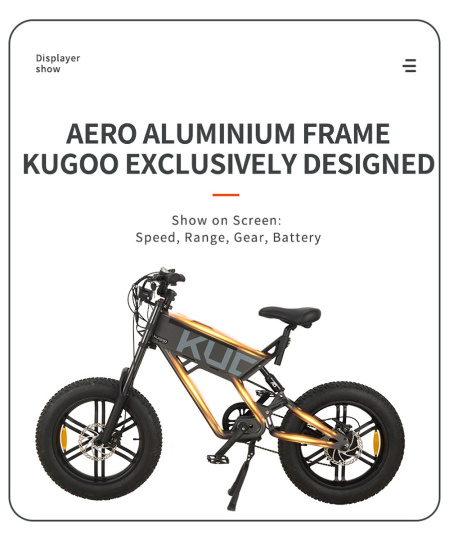 KUGOO T Electric Bicycle V W Motor Ah Battery Grey