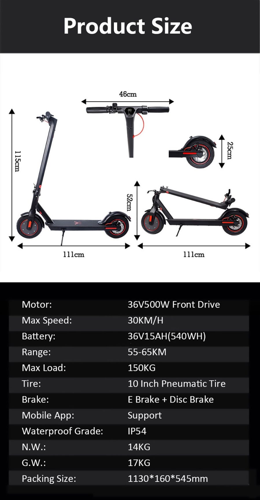 CMSBIKE V Electric Scooter Air Tires Black